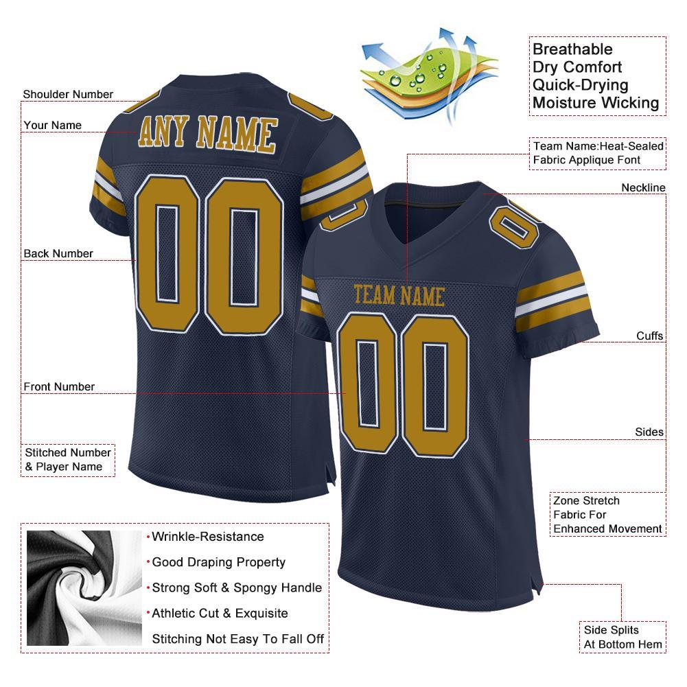 Custom Navy Old Gold-White Mesh Authentic Football Jersey Limited