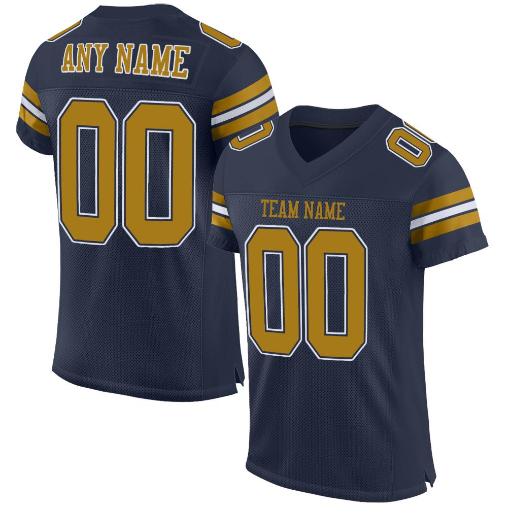 Custom Navy Old Gold-White Mesh Authentic Football Jersey Limited