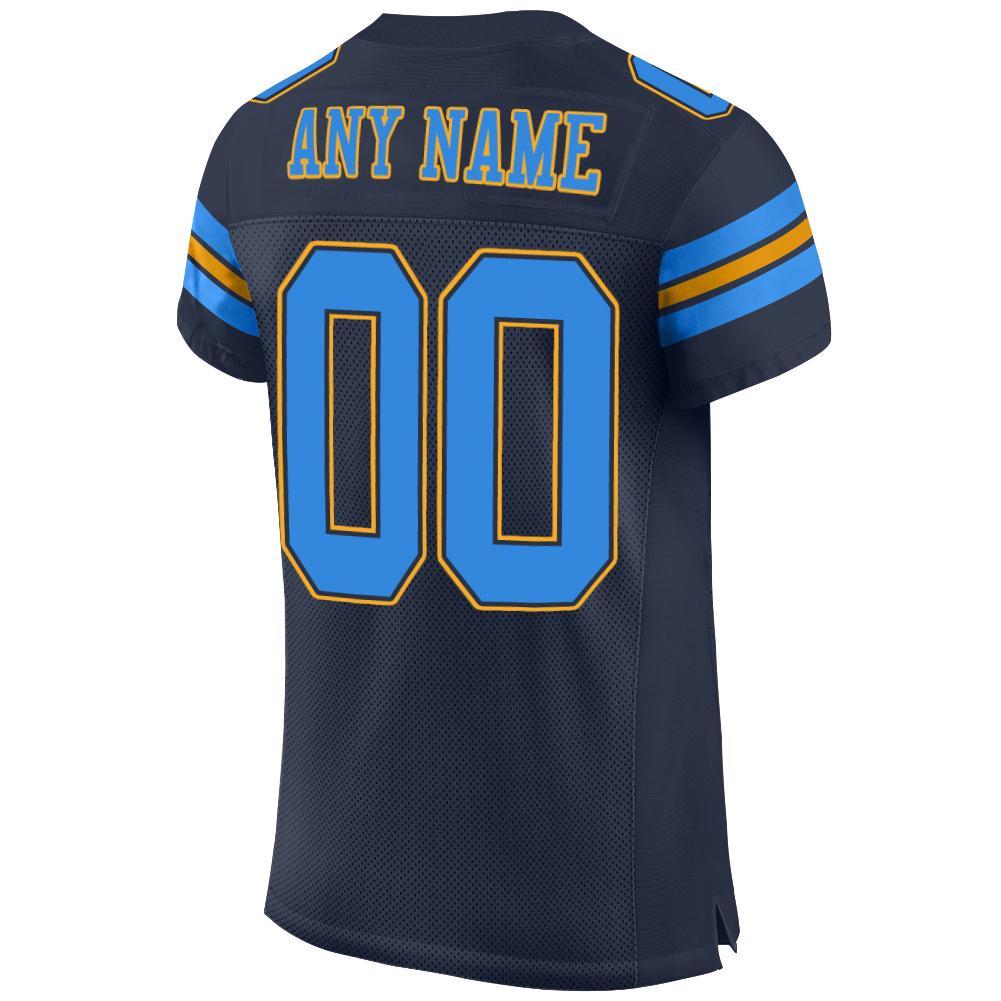 Custom Navy Powder Blue-Gold Mesh Authentic Football Jersey Limited