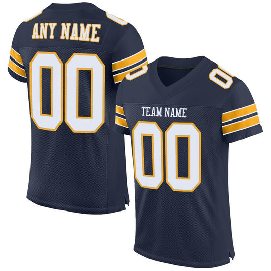 Custom Navy White-Gold Mesh Authentic Football Jersey Limited
