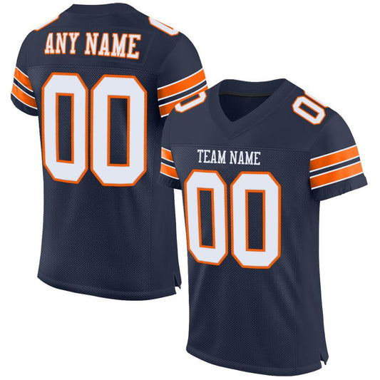 Custom Navy White-Orange Mesh Authentic Football Jersey Limited