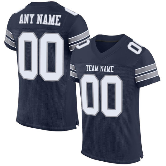 Custom Navy White-Light Gray Mesh Authentic Football Jersey Limited