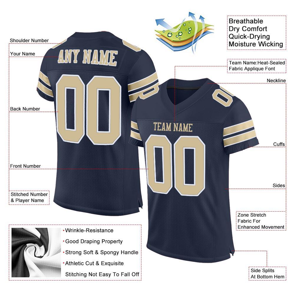 Custom Navy Vegas Gold-White Mesh Authentic Football Jersey Limited