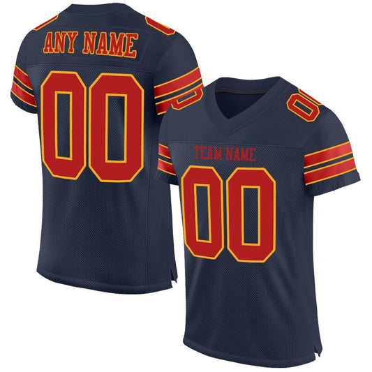 Custom Navy Scarlet-Gold Mesh Authentic Football Jersey Limited