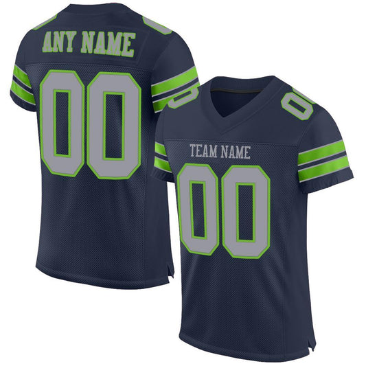 Custom Navy Light Gray-Neon Green Mesh Authentic Football Jersey Limited