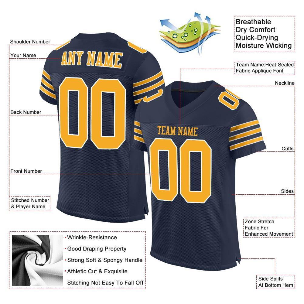 Custom Navy Gold-White Mesh Authentic Football Jersey Limited