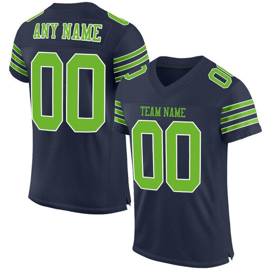 Custom Navy Neon Green-White Mesh Authentic Football Jersey Limited