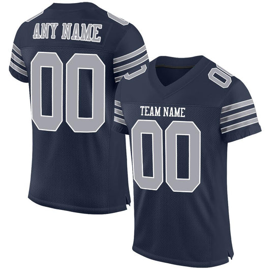 Custom Navy Gray-White Mesh Authentic Football Jersey Limited