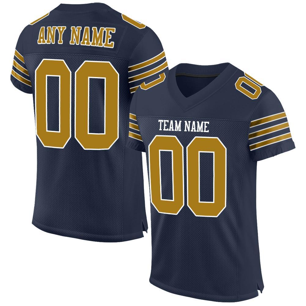 Custom Navy Old Gold-White Mesh Authentic Football Jersey Limited