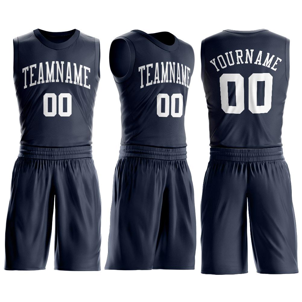Custom Navy White Round Neck Suit Basketball Jersey Limited