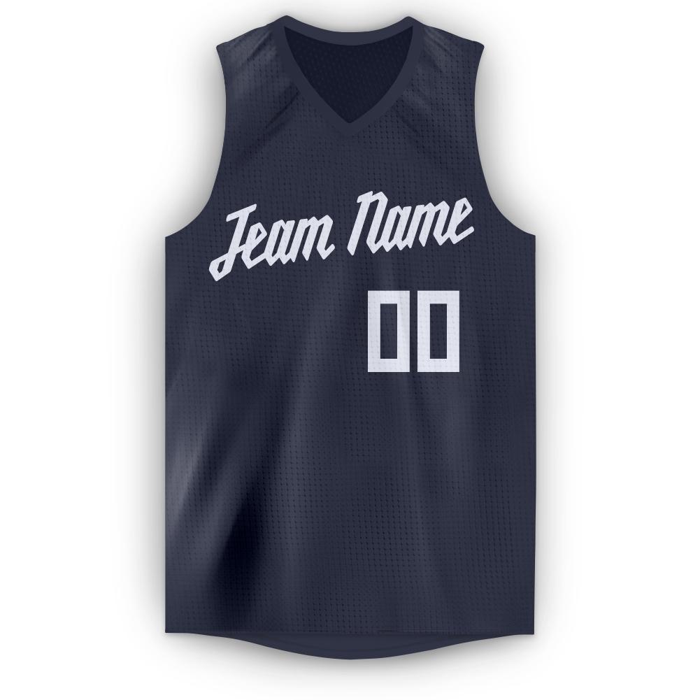 Custom Navy White V-Neck Basketball Jersey Limited