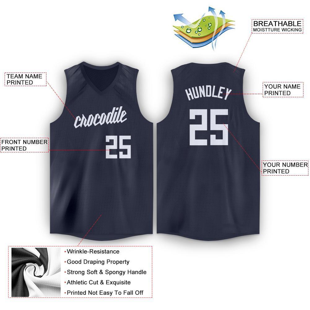 Custom Navy White V-Neck Basketball Jersey Limited
