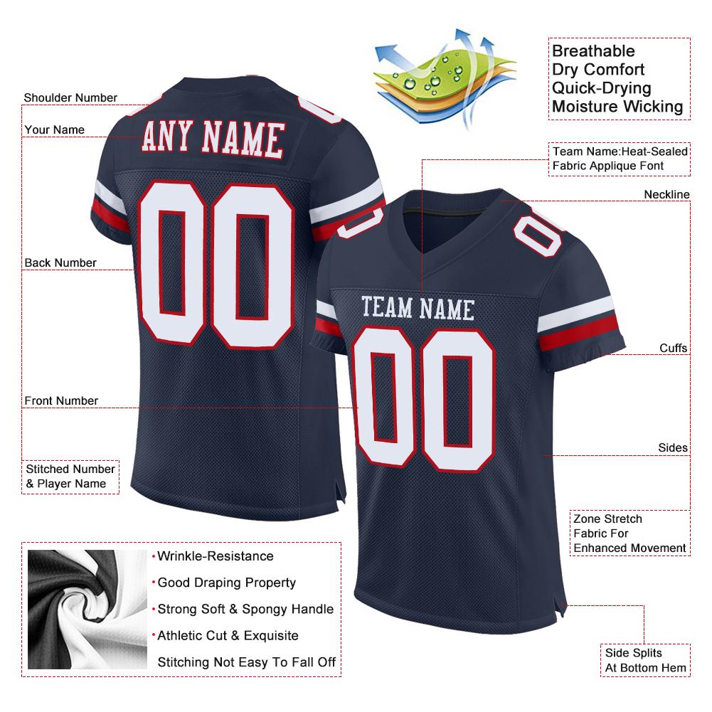 Custom Navy White-Red Mesh Authentic Football Jersey Limited