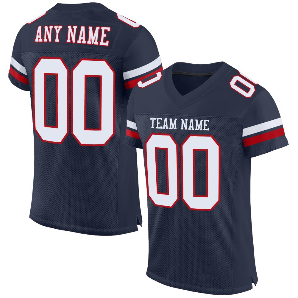 Custom Navy White-Red Mesh Authentic Football Jersey Limited