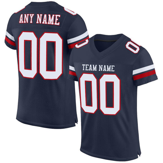 Custom Navy White-Red Mesh Authentic Football Jersey Limited