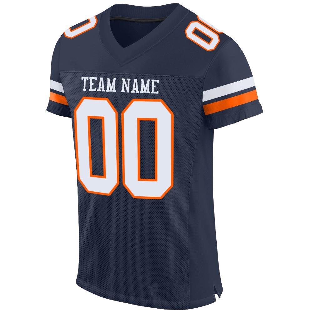 Custom Navy White-Orange Mesh Authentic Football Jersey Limited