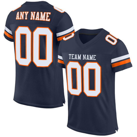 Custom Navy White-Orange Mesh Authentic Football Jersey Limited
