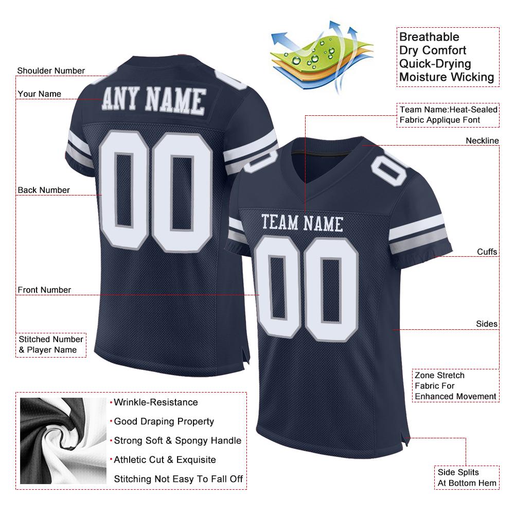 Custom Navy White-Light Gray Mesh Authentic Football Jersey Limited