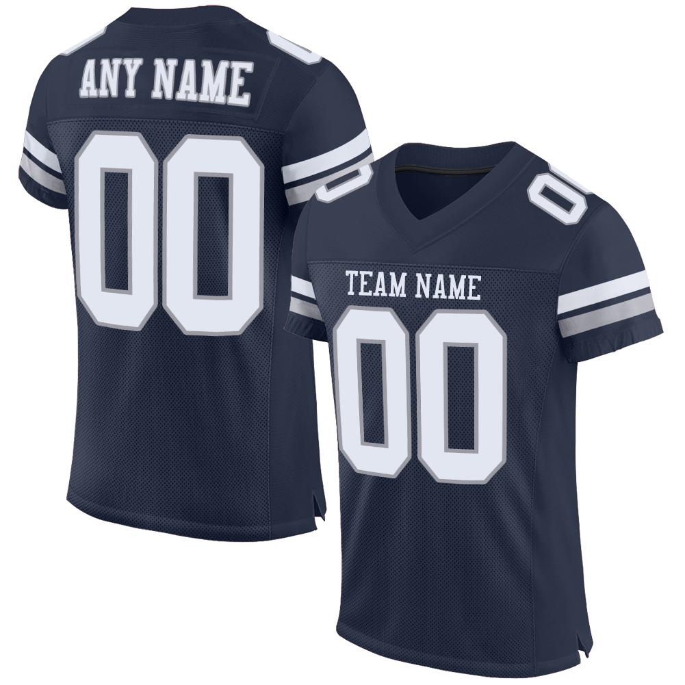 Custom Navy White-Light Gray Mesh Authentic Football Jersey Limited