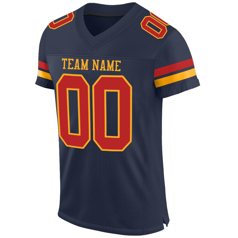 Custom Navy Scarlet-Gold Mesh Authentic Football Jersey Limited
