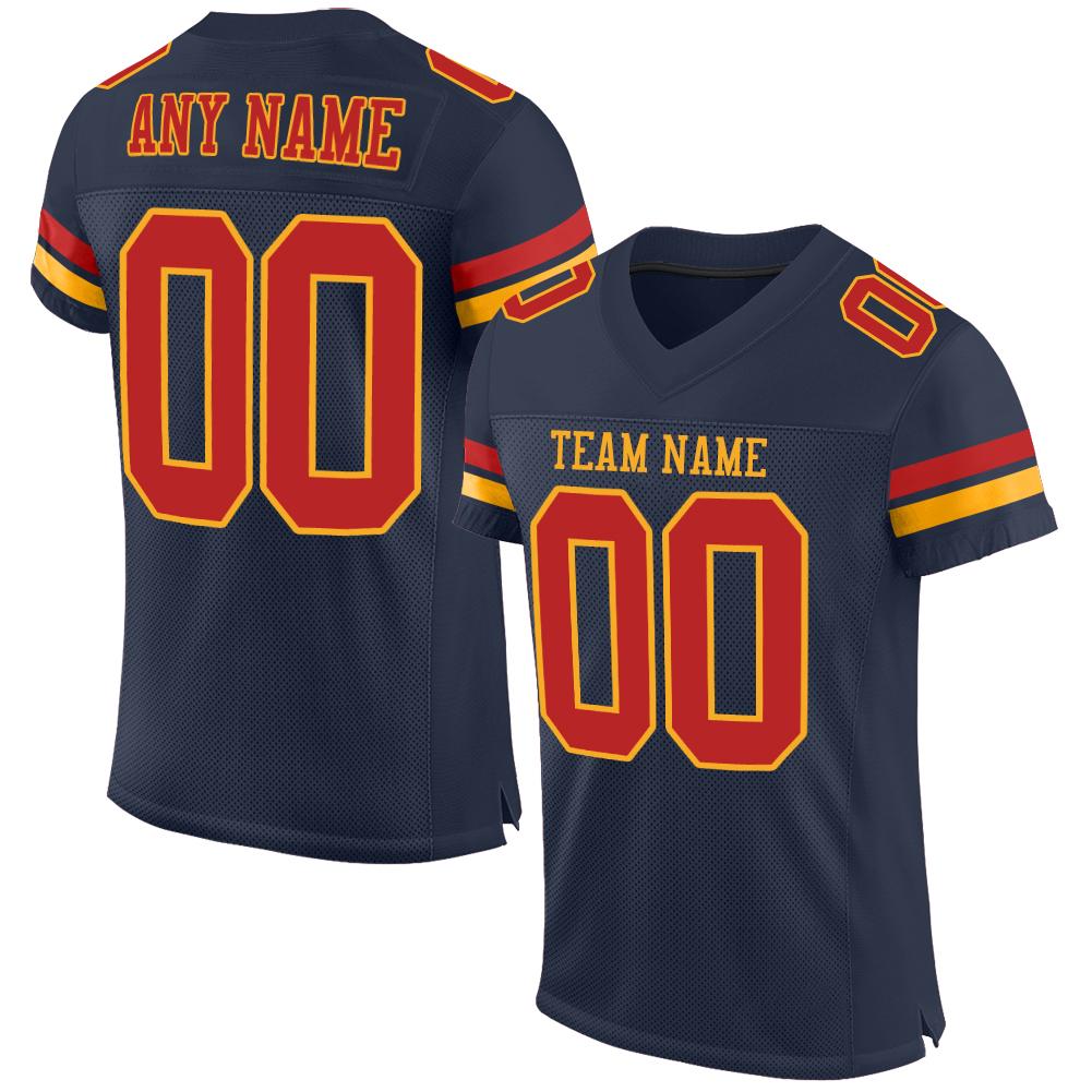 Custom Navy Scarlet-Gold Mesh Authentic Football Jersey Limited