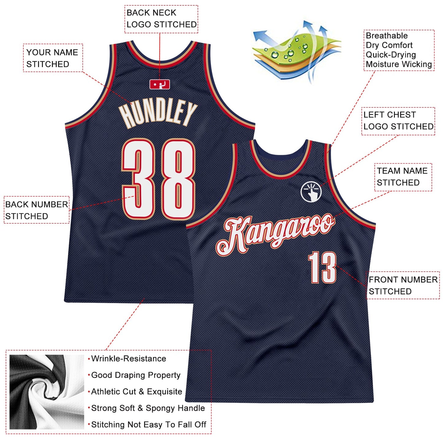 Custom Navy White-Orange Authentic Throwback Basketball Jersey Limited