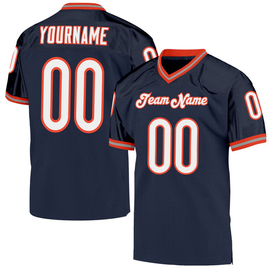 Custom Navy White-Orange Mesh Authentic Throwback Football Jersey Limited