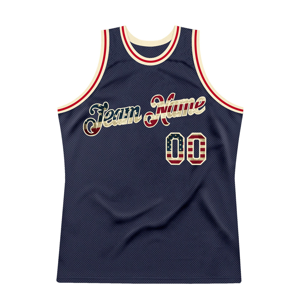 Custom Navy Vintage Usa Flag-Cream Authentic Throwback Basketball Jersey Limited