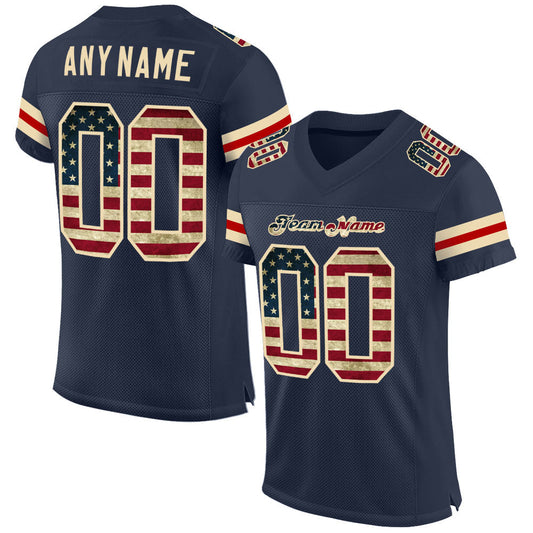 Custom Navy Vintage USA Flag-Cream Mesh Authentic Football Jersey Limited