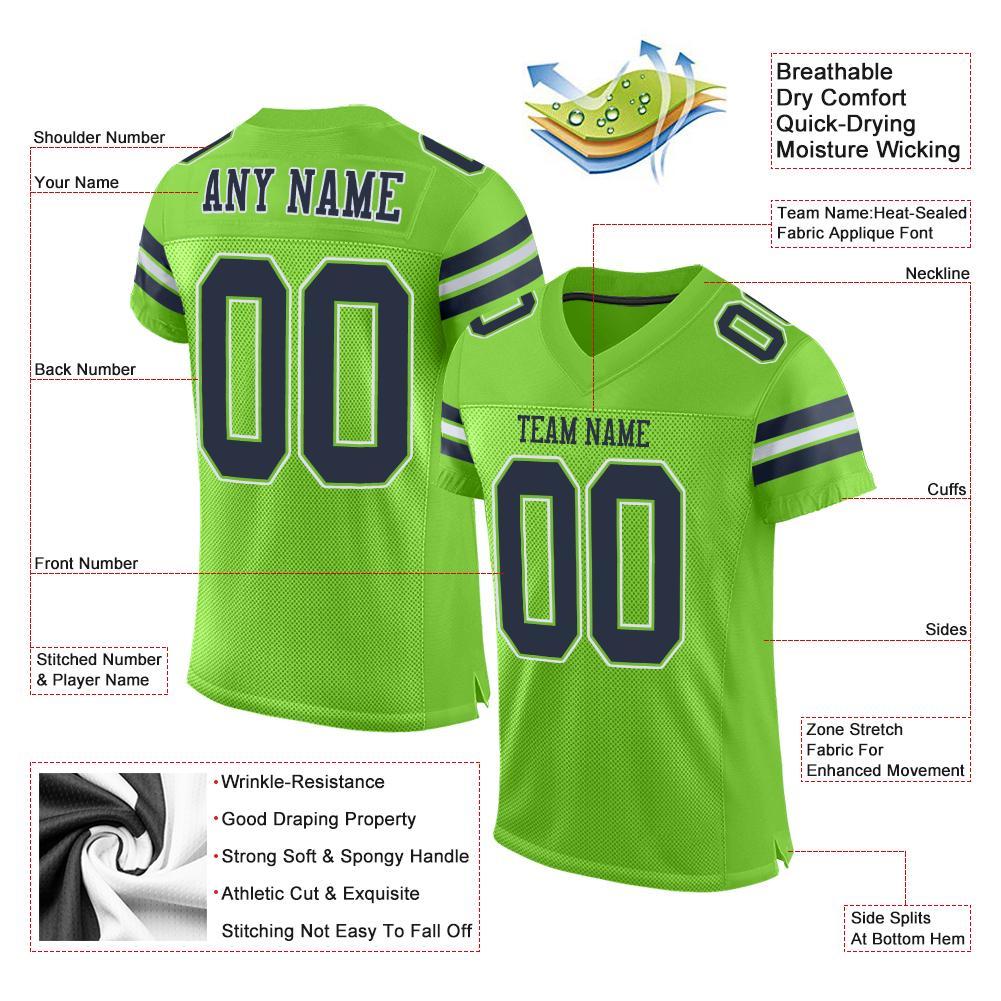 Custom Neon Green Navy-White Mesh Authentic Football Jersey Limited