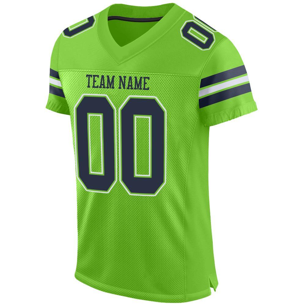 Custom Neon Green Navy-White Mesh Authentic Football Jersey Limited