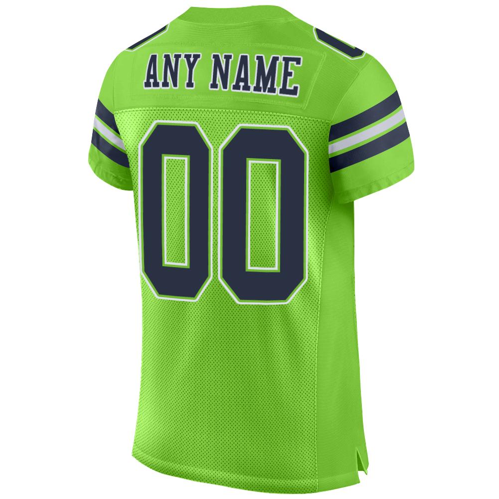 Custom Neon Green Navy-White Mesh Authentic Football Jersey Limited