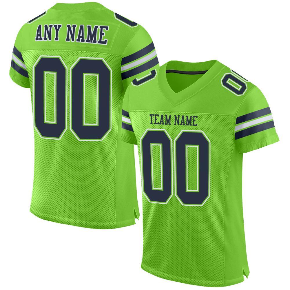 Custom Neon Green Navy-White Mesh Authentic Football Jersey Limited