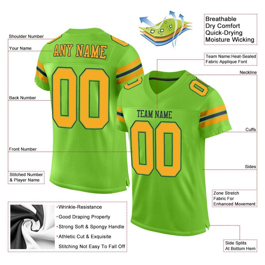 Custom Neon Green Gold-Navy Mesh Authentic Football Jersey Limited