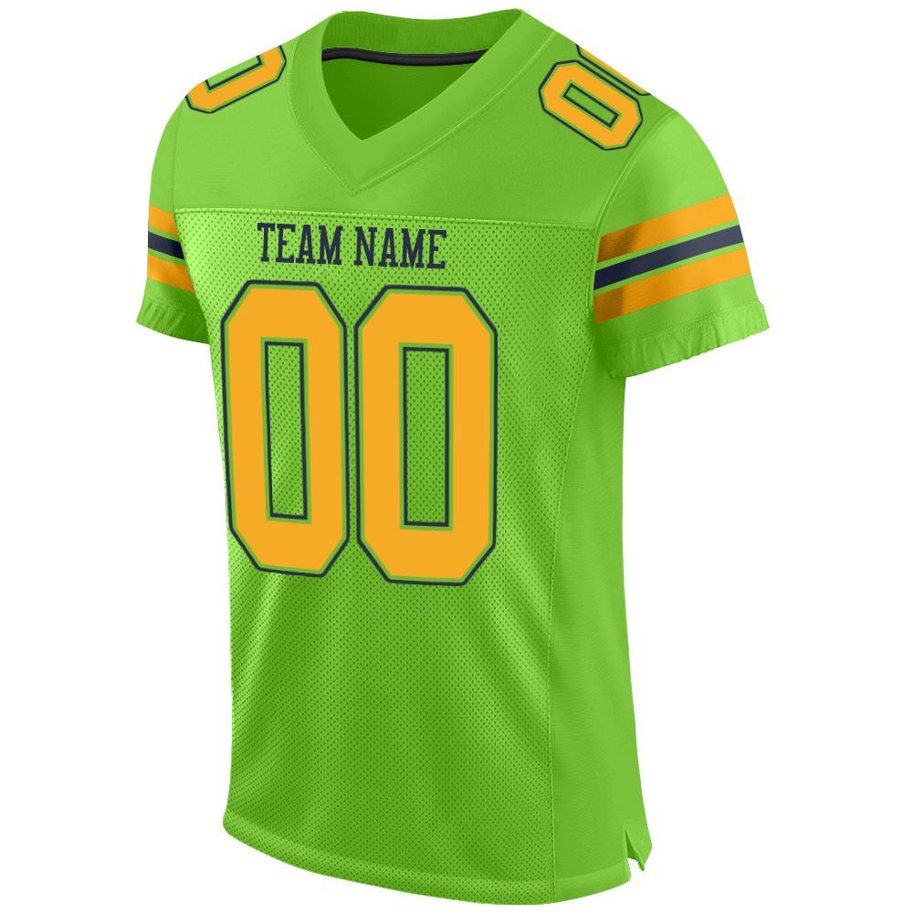 Custom Neon Green Gold-Navy Mesh Authentic Football Jersey Limited