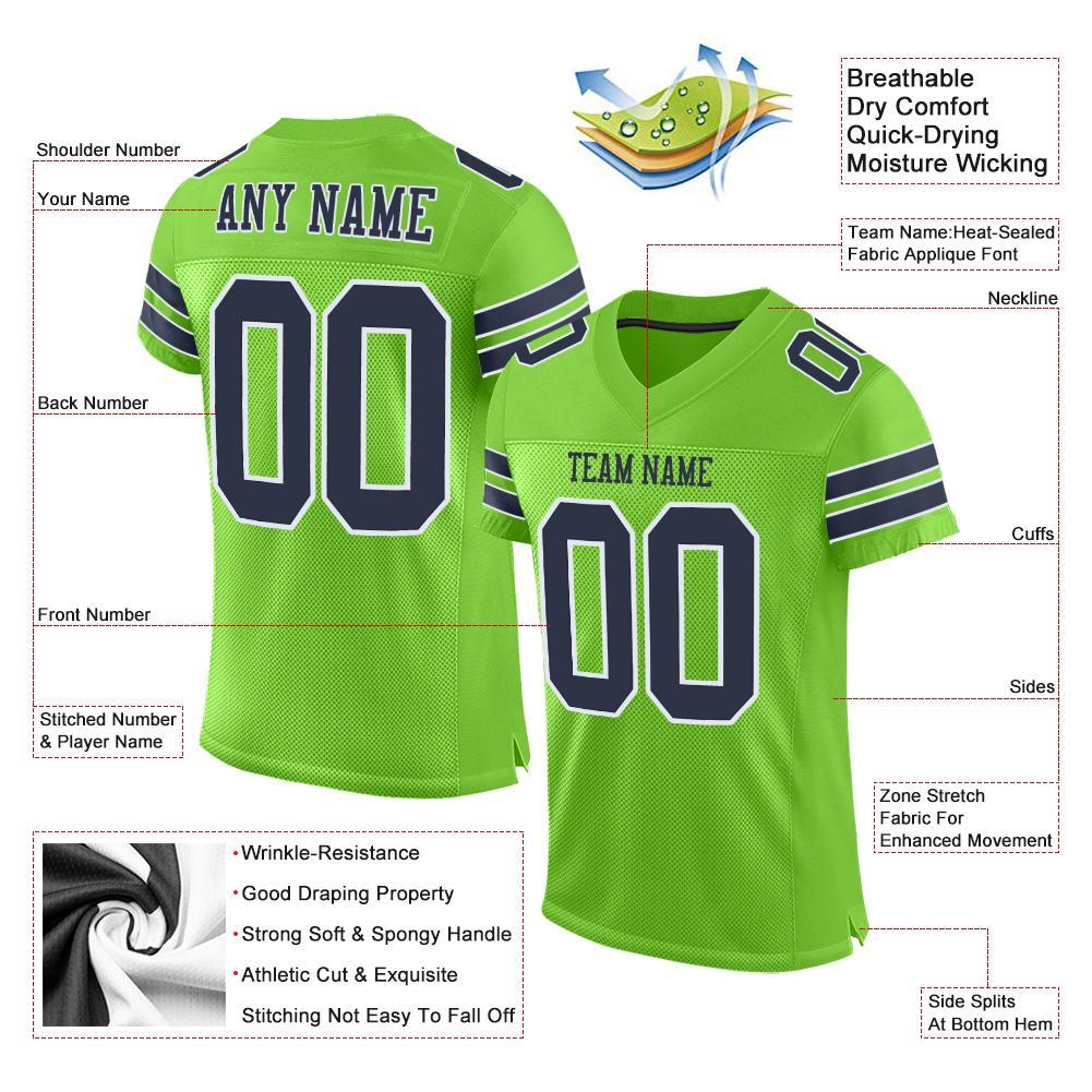 Custom Neon Green Navy-White Mesh Authentic Football Jersey Limited