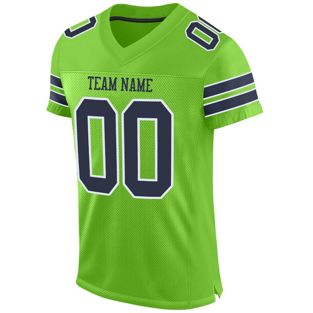 Custom Neon Green Navy-White Mesh Authentic Football Jersey Limited