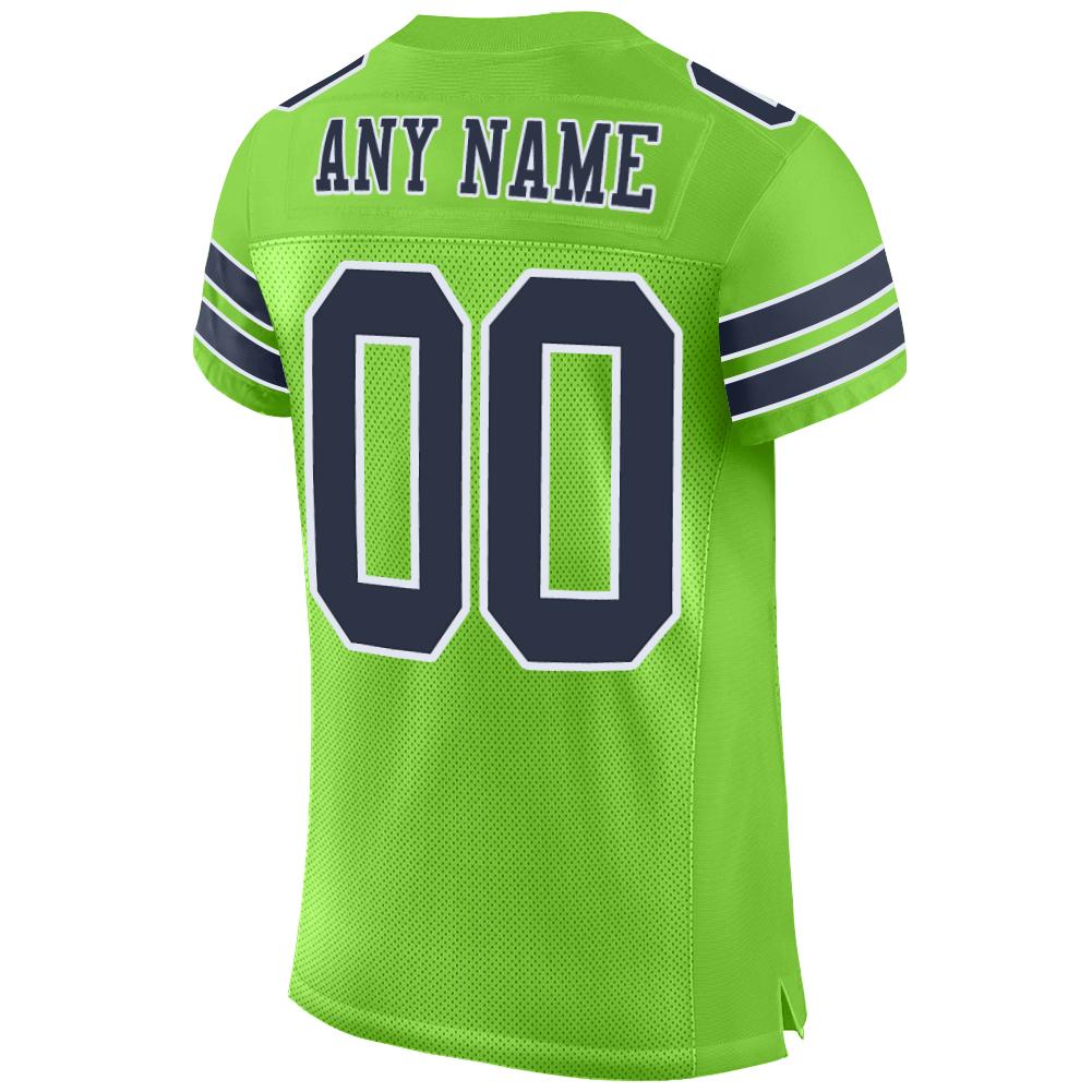 Custom Neon Green Navy-White Mesh Authentic Football Jersey Limited