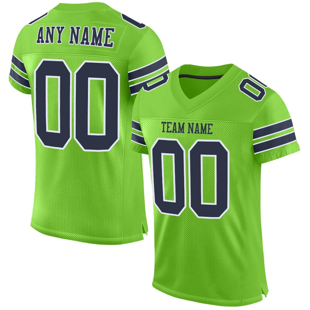 Custom Neon Green Navy-White Mesh Authentic Football Jersey Limited