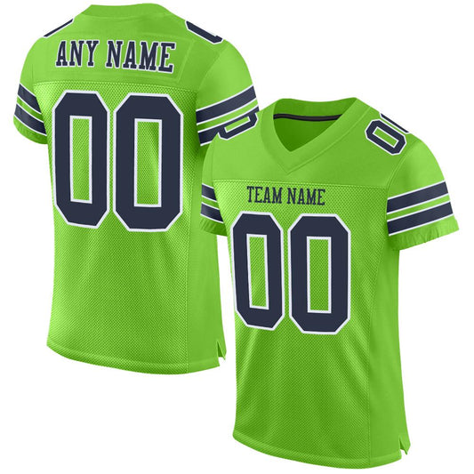 Custom Neon Green Navy-White Mesh Authentic Football Jersey Limited