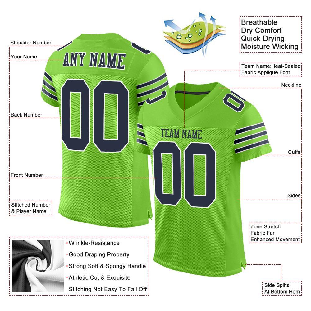 Custom Neon Green Navy-White Mesh Authentic Football Jersey Limited