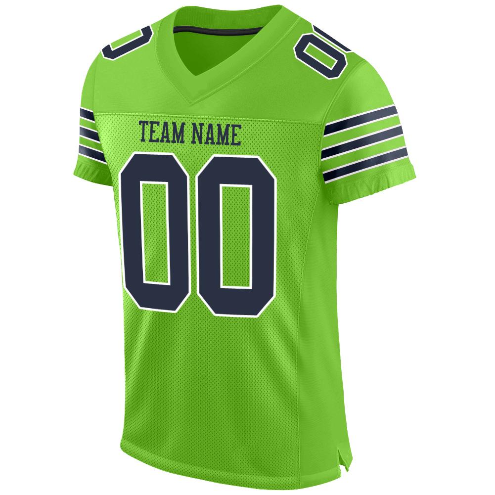 Custom Neon Green Navy-White Mesh Authentic Football Jersey Limited