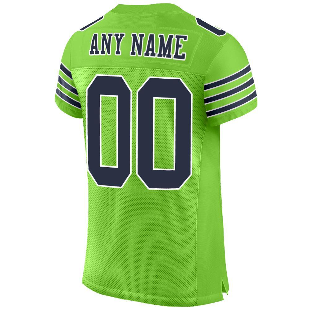 Custom Neon Green Navy-White Mesh Authentic Football Jersey Limited