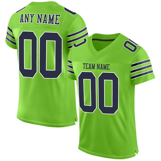 Custom Neon Green Navy-White Mesh Authentic Football Jersey Limited