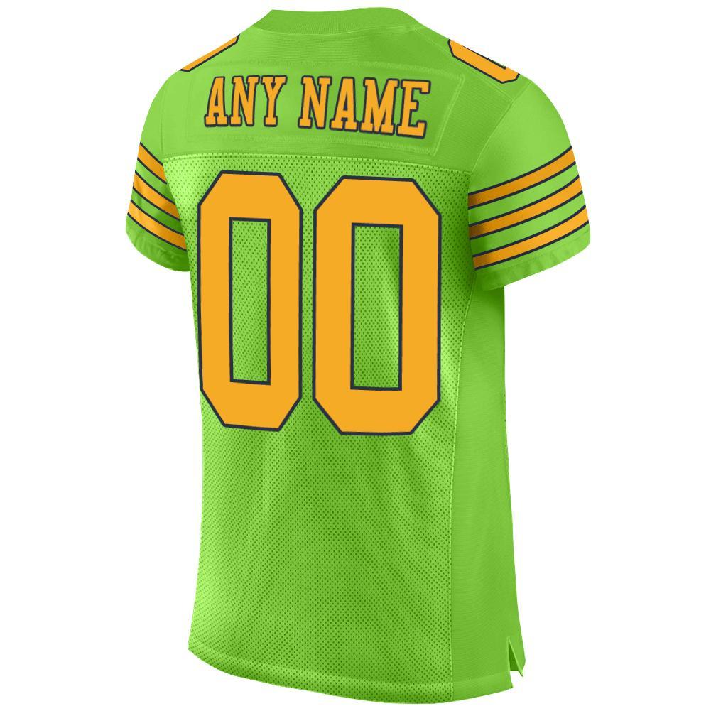 Custom Neon Green Gold-Navy Mesh Authentic Football Jersey Limited