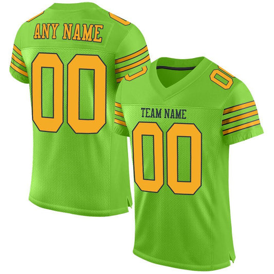 Custom Neon Green Gold-Navy Mesh Authentic Football Jersey Limited