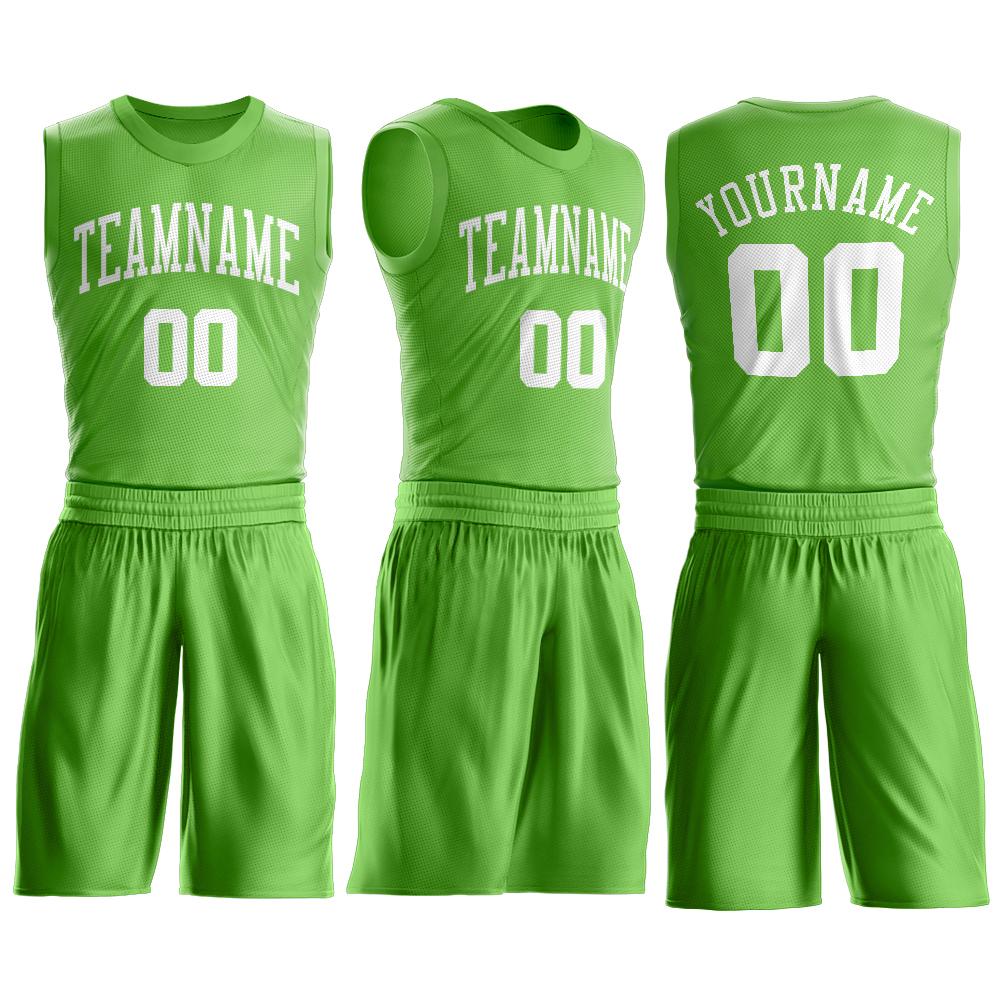 Custom Neon Green White Round Neck Suit Basketball Jersey Limited