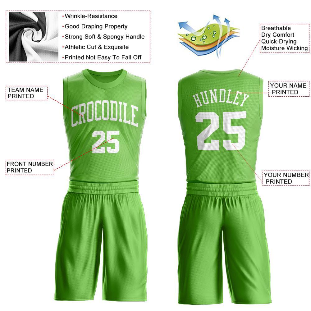 Custom Neon Green White Round Neck Suit Basketball Jersey Limited