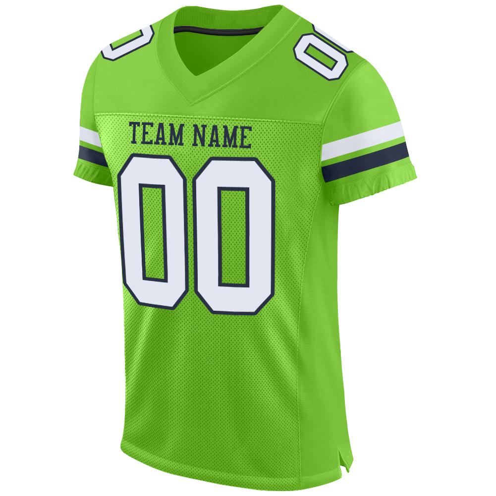 Custom Neon Green White-Navy Mesh Authentic Football Jersey Limited