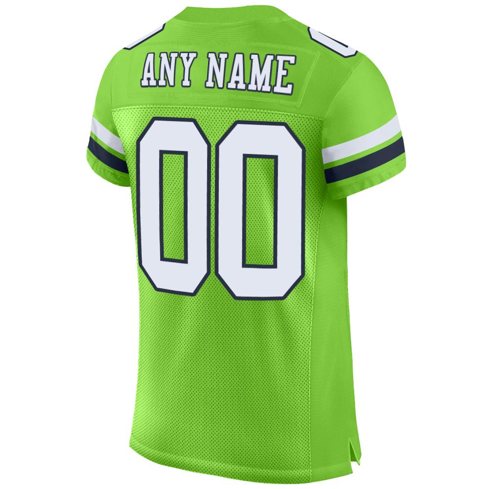Custom Neon Green White-Navy Mesh Authentic Football Jersey Limited